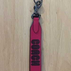 Coach Fuchsia Keychain with Black Lettering